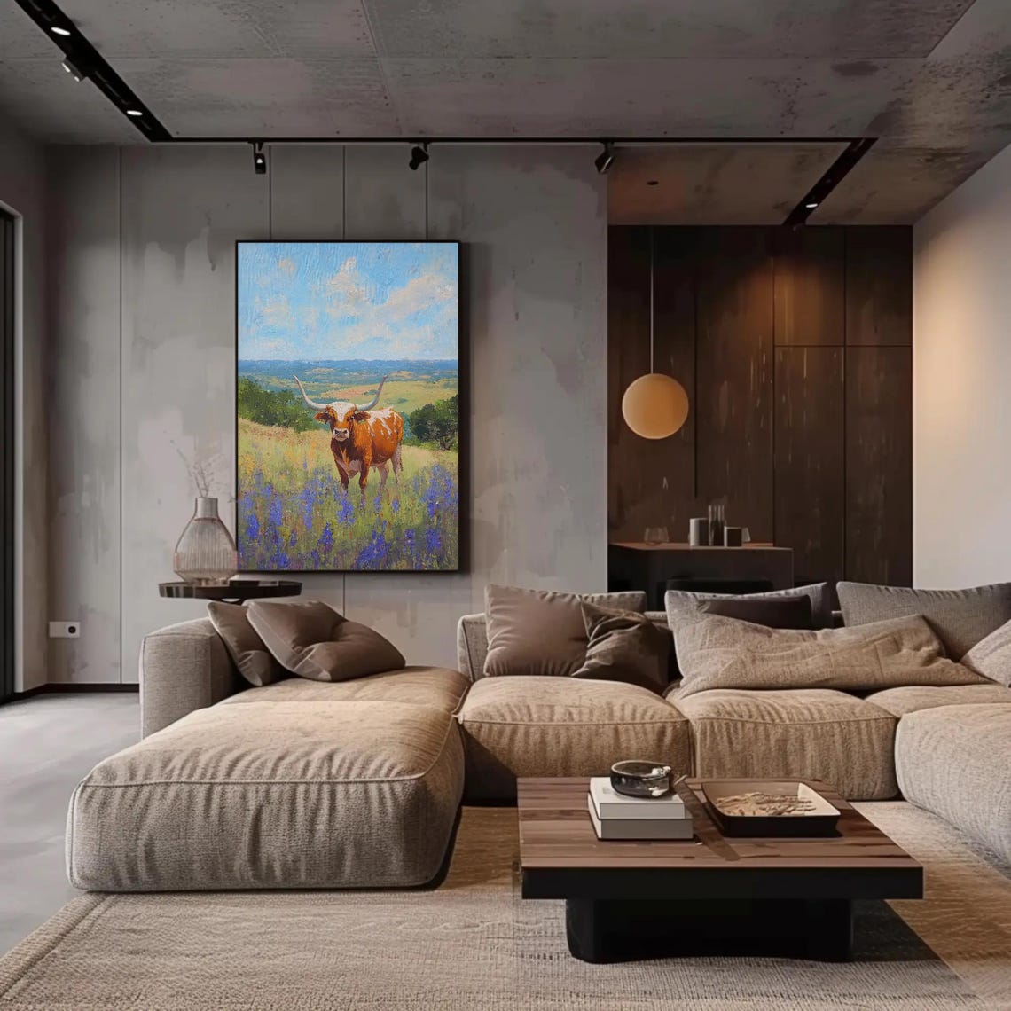 Proud Texas Longhorn Cow In A Blooming Bluebonnet Meadow Poster - Image 2