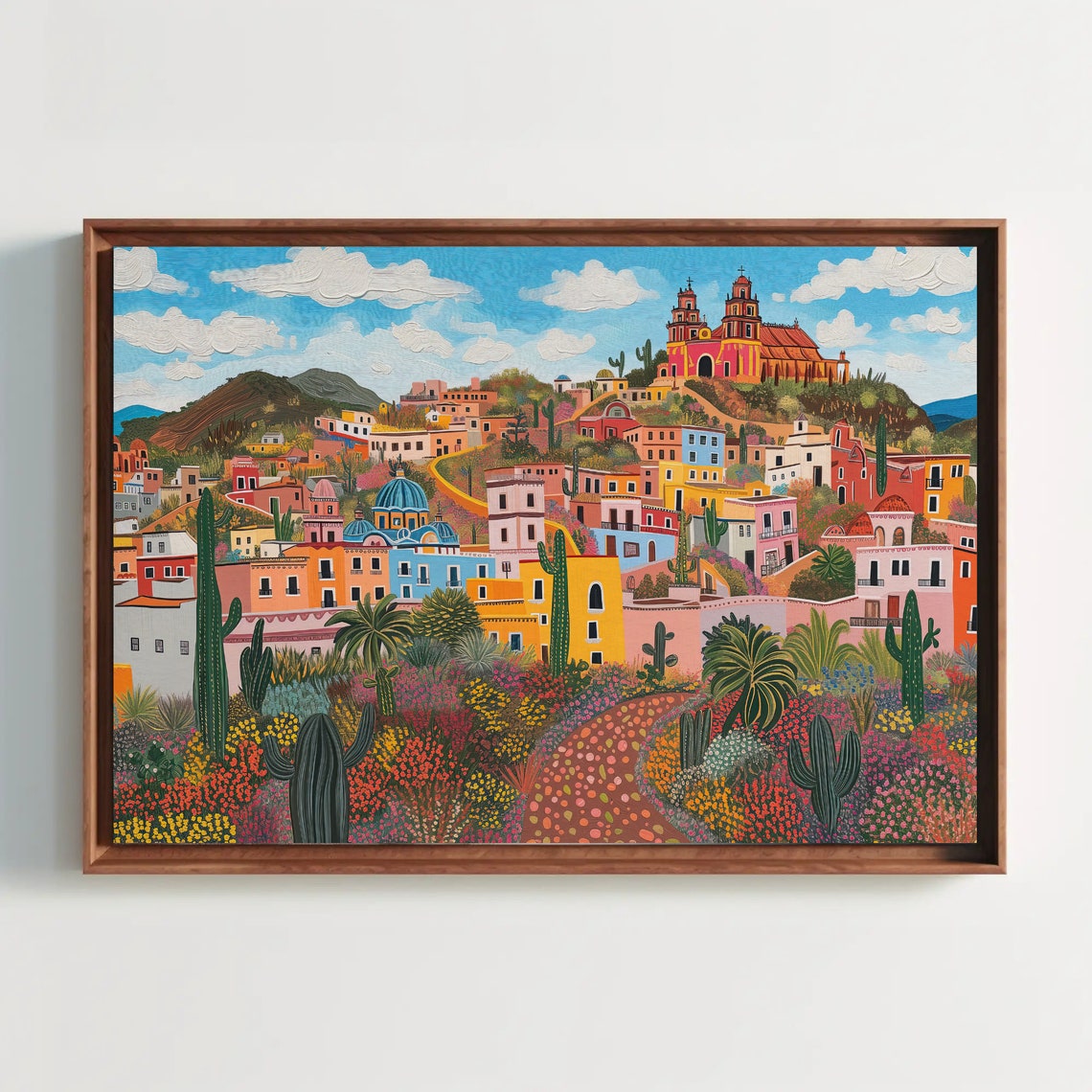 Vibrant Zacatecas Mexico Hillside Town and Cactus Landscape Poster