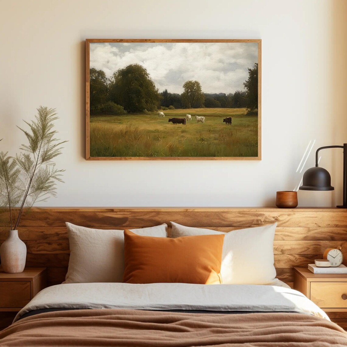 Cattle Grazing in a Sunlit Pasture Vintage Landscape Painting Poster - Image 3