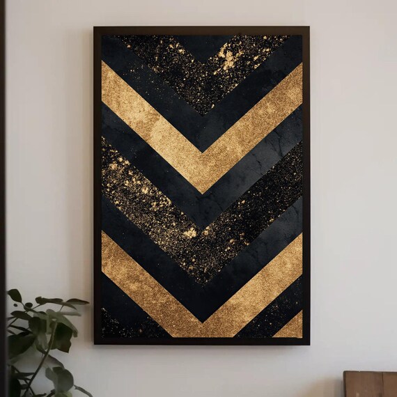 Black Gold Pattern Abstract Print Luxury Wall Art Geometric Modern Painting Minimalist Art Decor Living Room Office Or Bedroom
