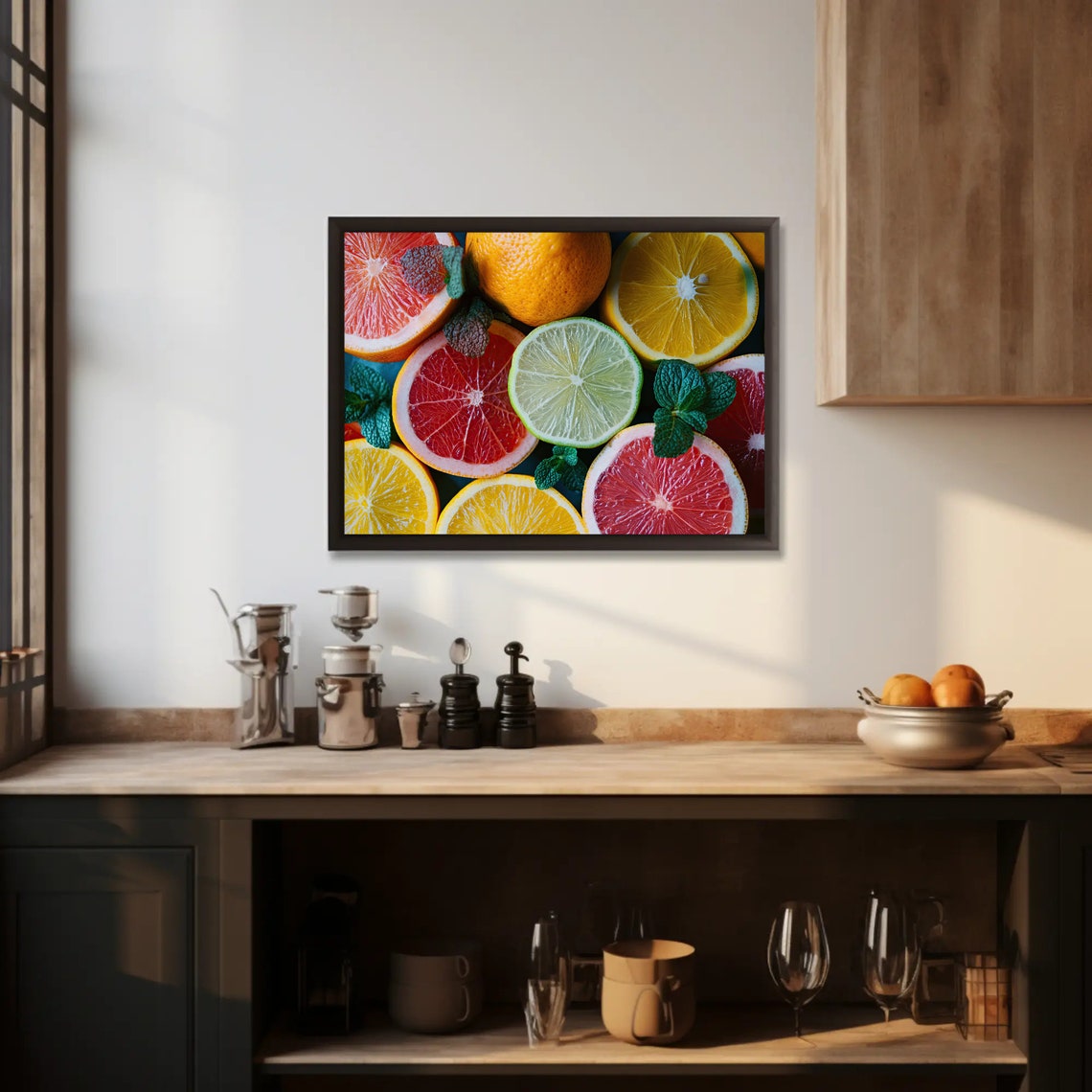 Vibrant Citrus Slices Mint Leaves Close Up Kitchen Art Poster - Image 5