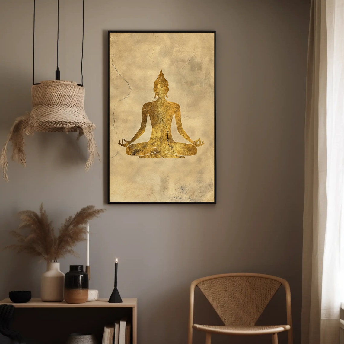 Gold Buddha Silhouette Meditating on Vintage Texture Wall Poster - Image 5