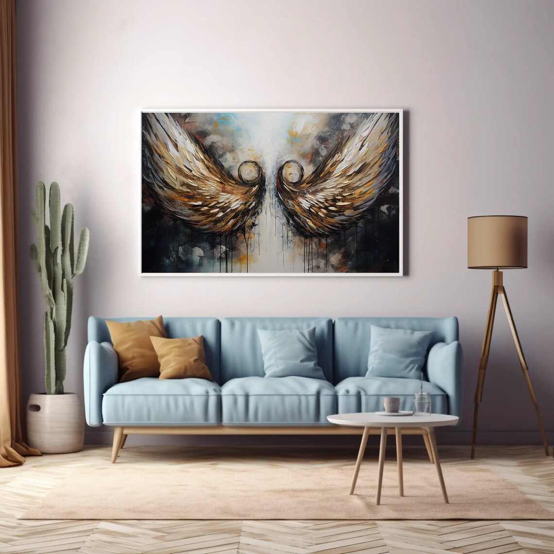 Golden Angel Wings Abstract Oil Painting Spiritual Decor Poster - Image 4