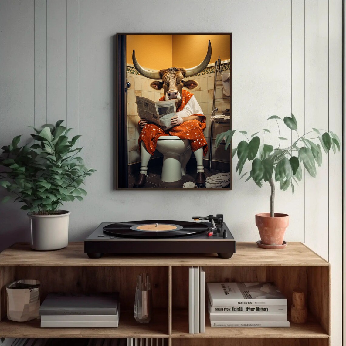 Texas Long Horn Cow Toilet Humor Bathroom Wall Art Print - Image 3