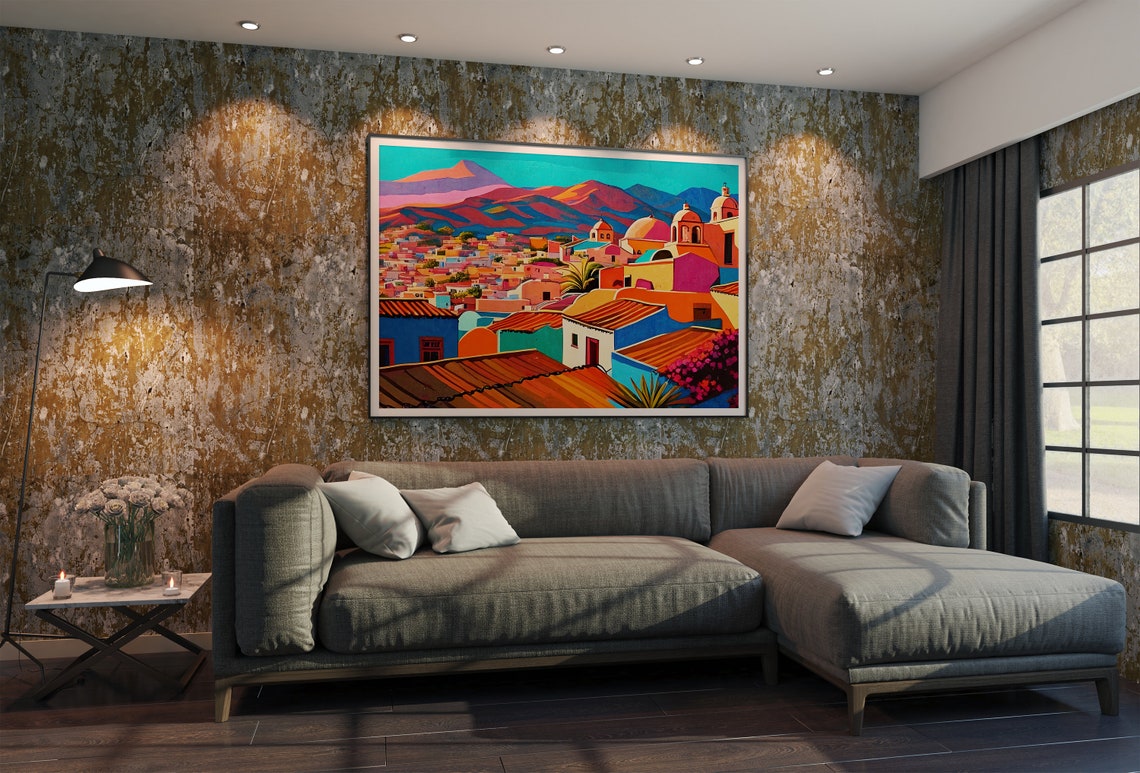 Colorful Mexican Mountain Town Rooftops With Domed Church Poster - Image 4