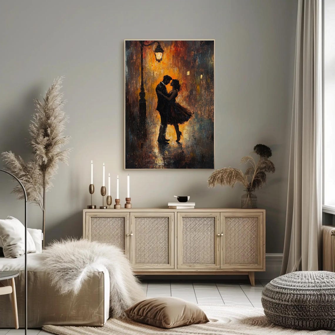 Romantic Couple Dancing Under A Street Lamp On A Rainy Night Poster - Image 3