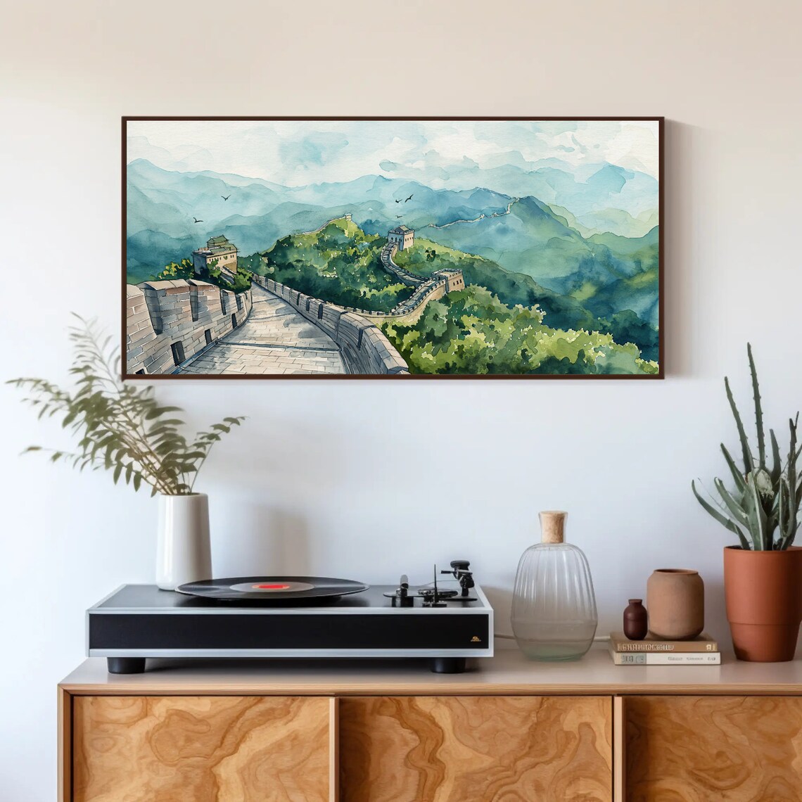 Great Wall Of China Misty Mountains Watercolor Landscape Poster - Image 4