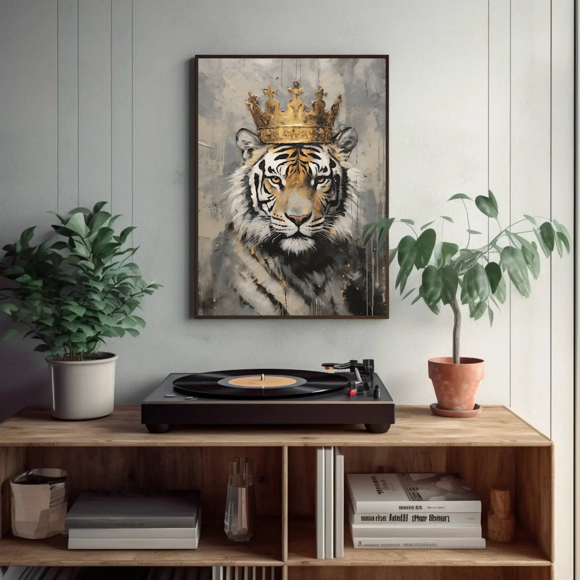 White Tiger Wearing Golden Crown Wildlife Portrait Art Poster - Image 2