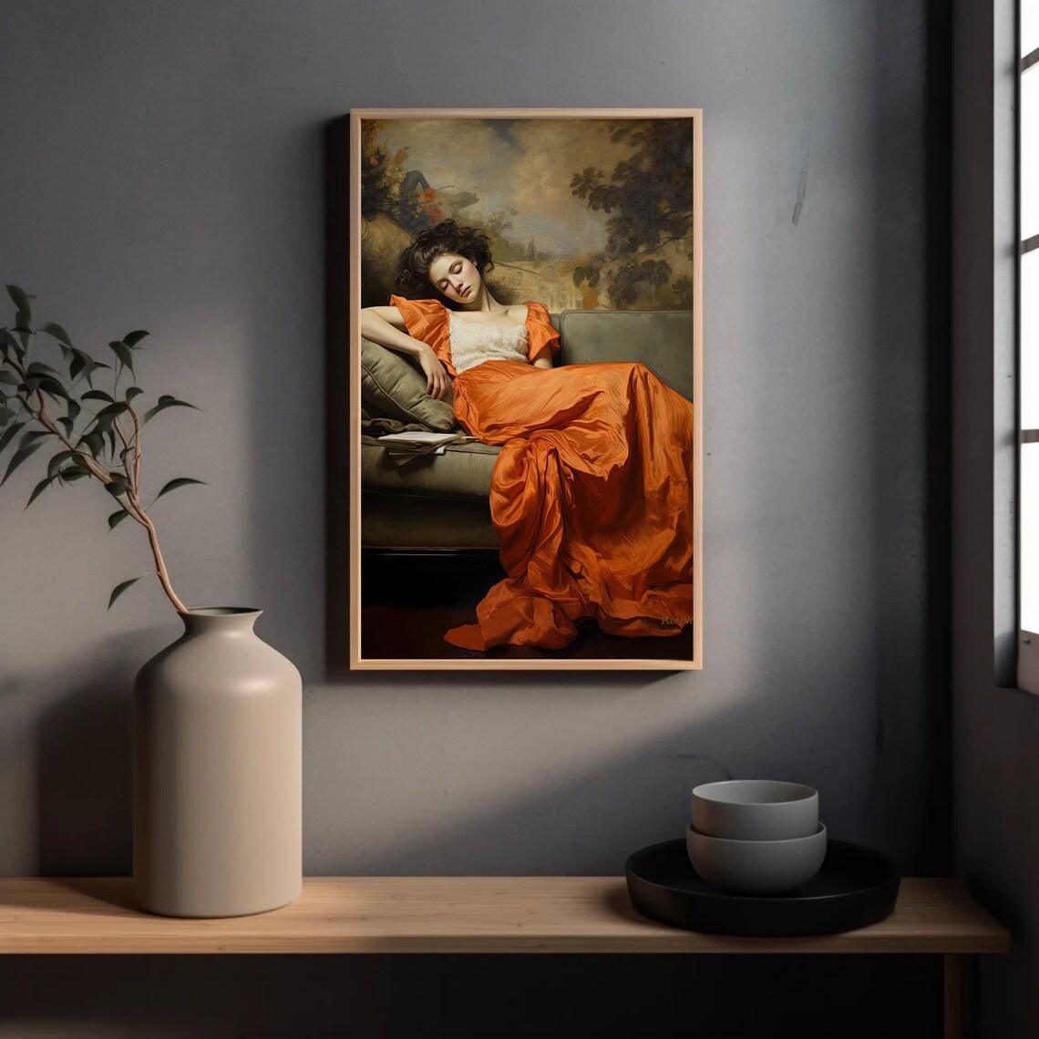 Girl Sleeping After Reading, Mid-Century Wall Art - Image 4