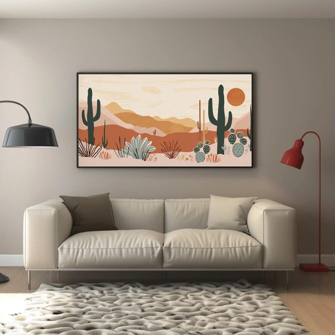 Minimalist Desert Cacti Landscape in Earthy Boho Tones Poster - Image 5