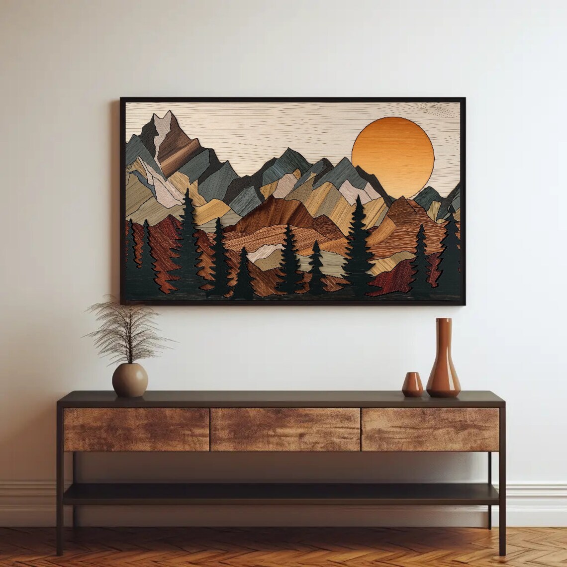 Wooden Effect Mountain Cabin Rustic Wall Art Print - Image 2