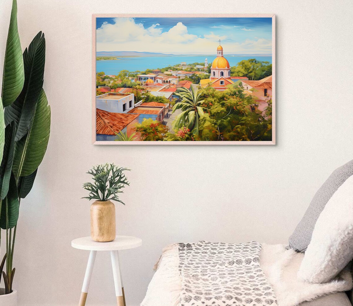 Managua Nicaragua Lakeside Cathedral and Waterfront Cityscape Poster - Image 3