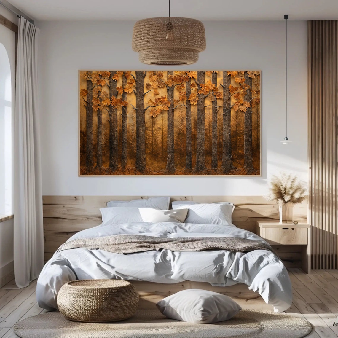 Golden Autumn Maple Forest With Carved Wood Texture Art Poster - Image 2