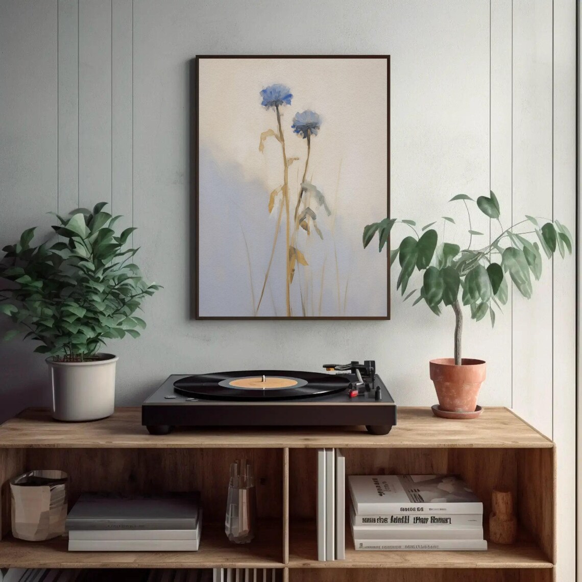 Blue Bachelor Button Wildflowers Pale Sky Minimal Floral Poster - Image 3