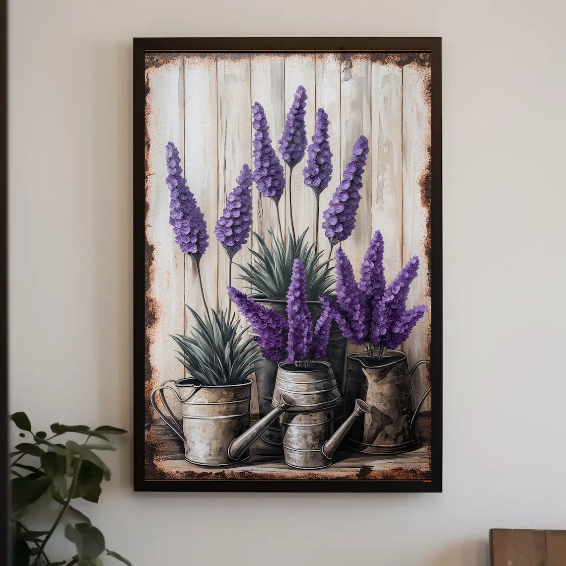 Rustic Lavender In Metal Watering Cans Farmhouse Floral Poster