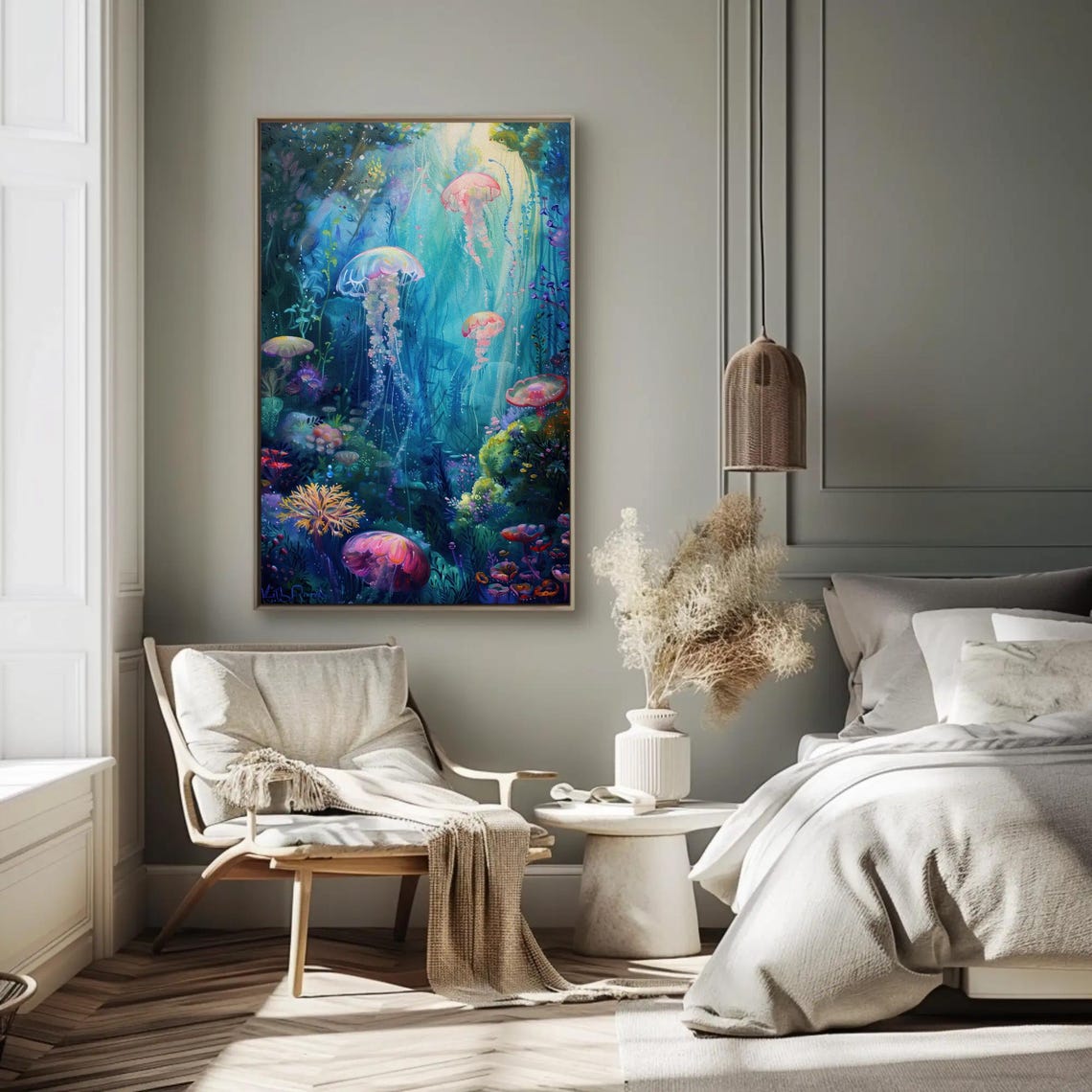 Dreamy Jellyfish and Coral Reef Underwater Fantasy Painting Poster - Image 3