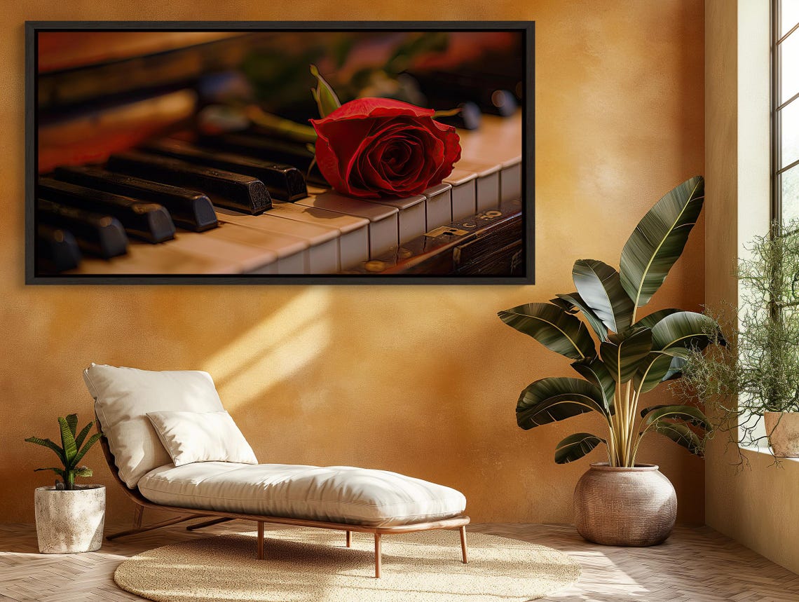 Red Rose On Piano Keys Romantic Music Still Life Photo Poster - Image 3