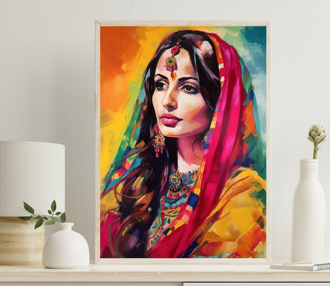 South Asian Woman Painting Pakistani Woman Decor Indian Decor Desi Art South Asian Art Desi Painting Desi Woman Print Desi Art