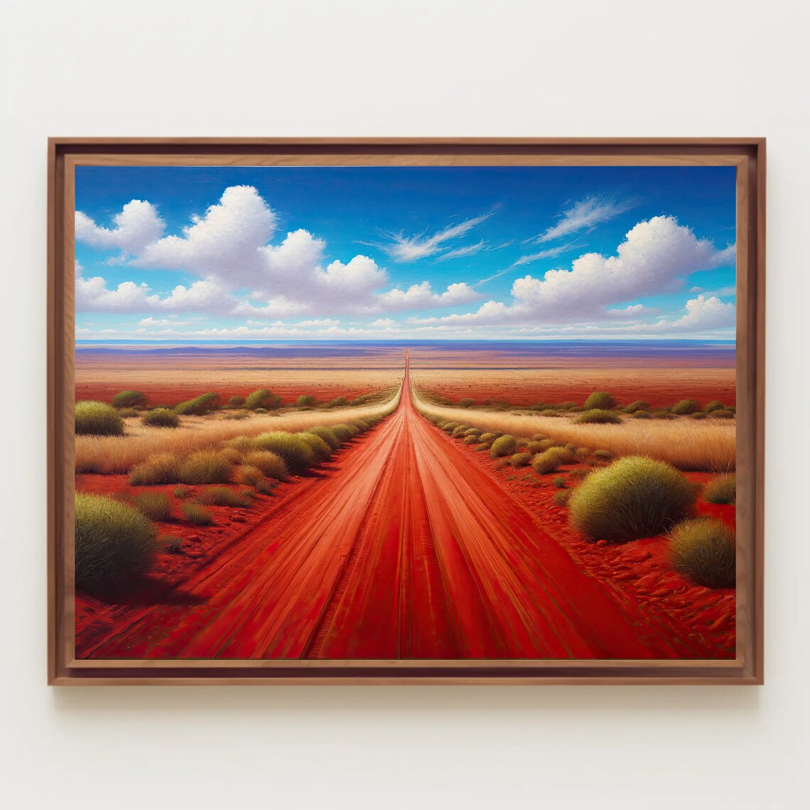 Long Red Dirt Road Crossing the Australian Outback Plains Poster - Image 2