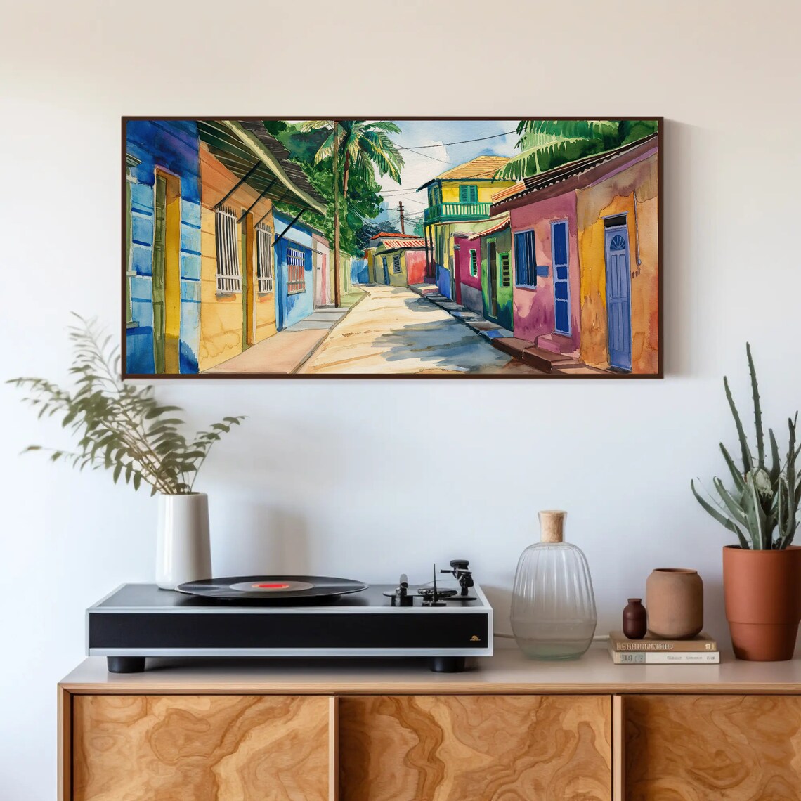 Trinidad And Tobago Colorful Caribbean Street Watercolor Scenic Poster - Image 2