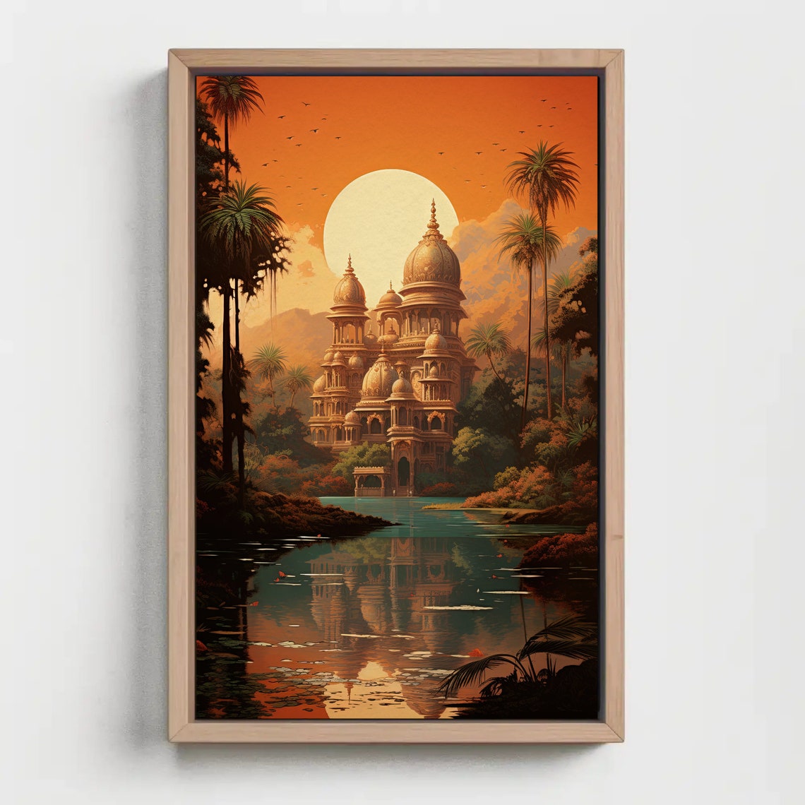 Retro Indian Temple with Domes Reflected in Jungle Lake Poster - Image 5