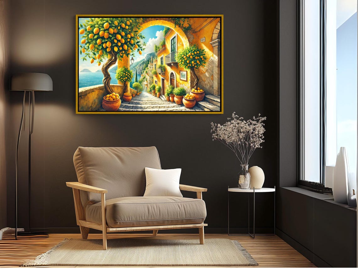 Sunny Amalfi Lemon Tree Street Arch Italian Coastal Summer Poster - Image 2