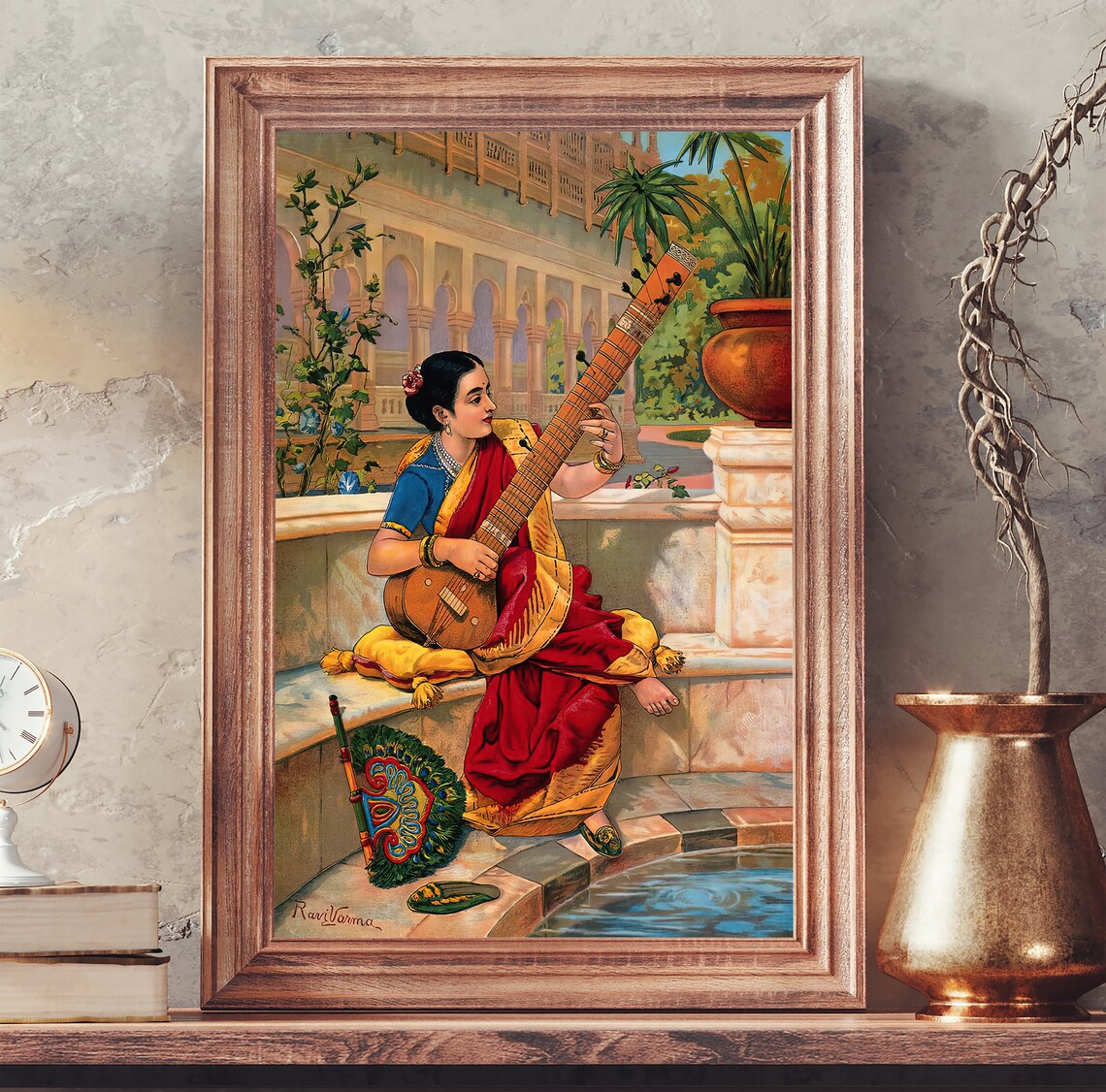 Indian Woman Playing Sitar, Vintage Indian Art Print - Image 4