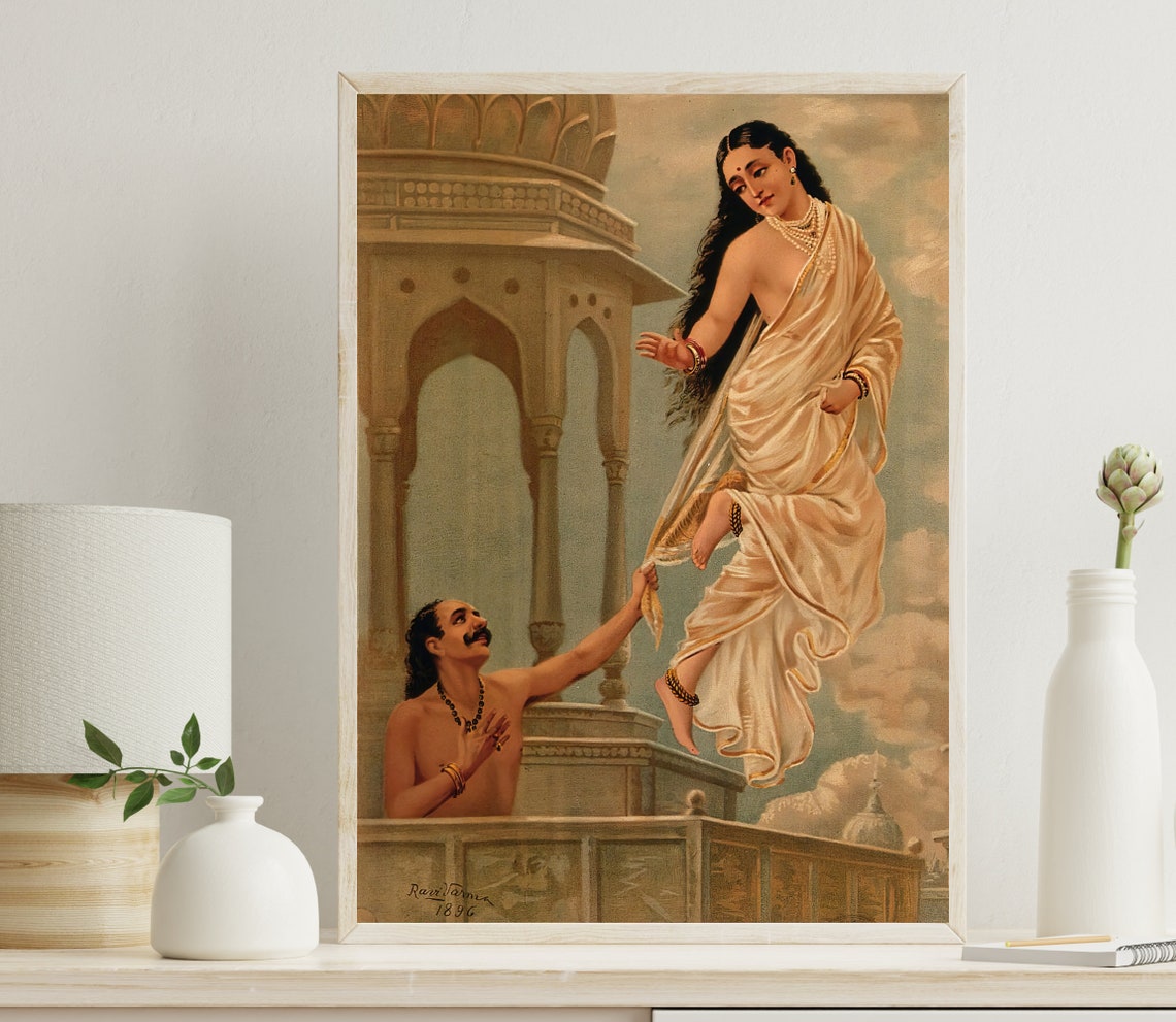Urvashi Pururavas Raja Ravi Varma 1896 Vintage Mythology Art Print