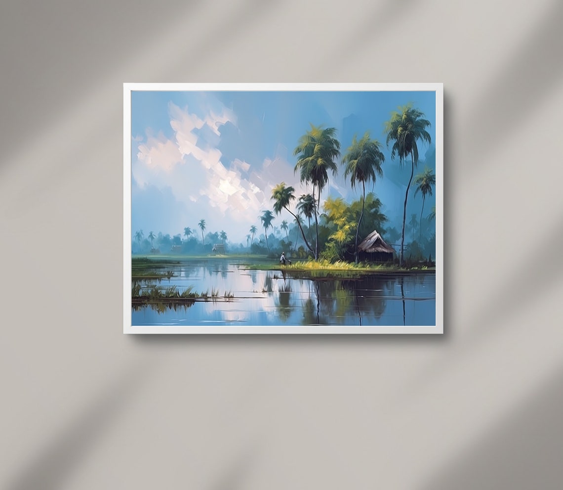 Serene Kerala Backwaters With Palm Trees And A Thatched Hut Poster - Image 2