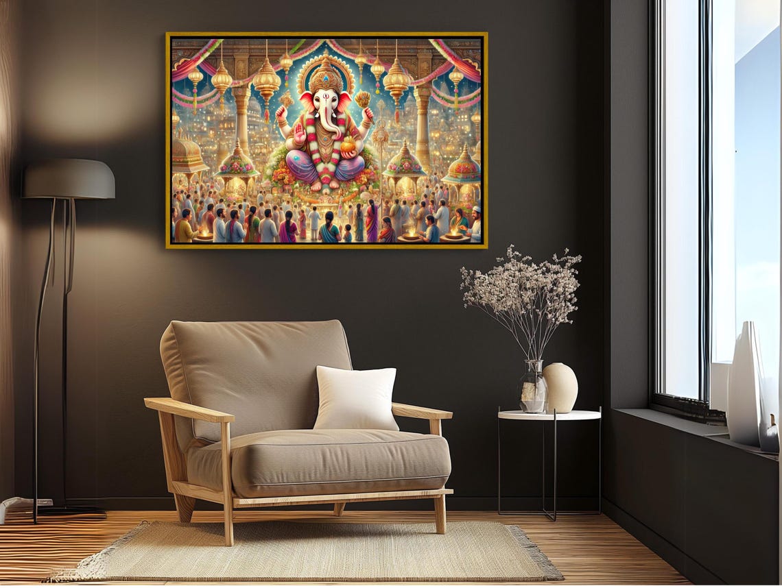 Grand Ganesh Pooja Festival Night Celebration with Devotees Poster - Image 3