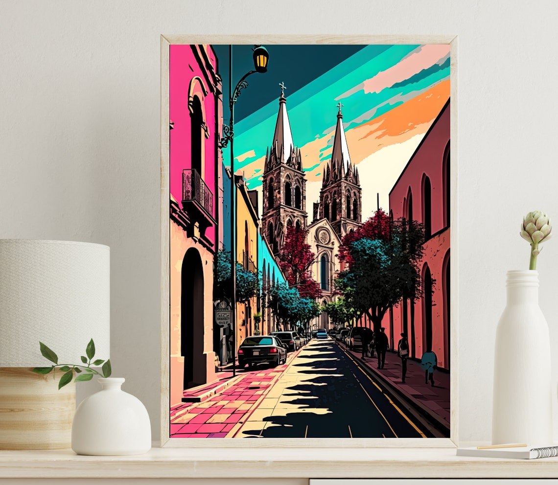 Guadalajara Cathedral Twin Spires Pop Art Street Mexico Art Poster