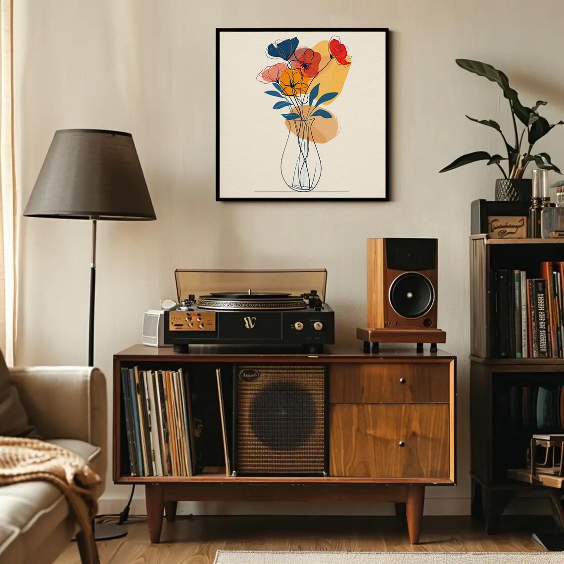 Minimalist Line Art Flowers In Vase Colorful Modern Abstract Poster - Image 2
