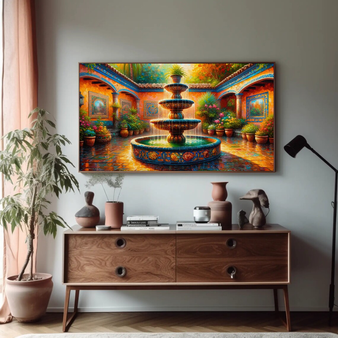 Sun Kissed Mexican Courtyard Garden, Traditional Art Print - Image 4