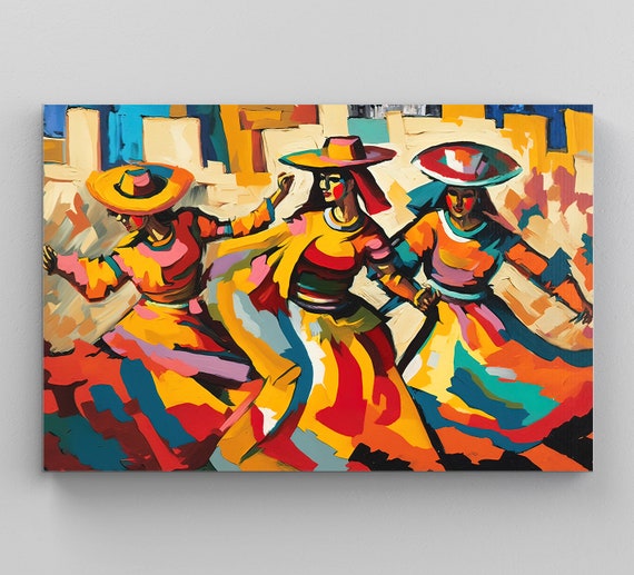Mexican Folk Dance Painting Colorful Mexican Artwork For Home Decor Colorful Wall Art For Living Room Ethnic Art Prints Mexican Art