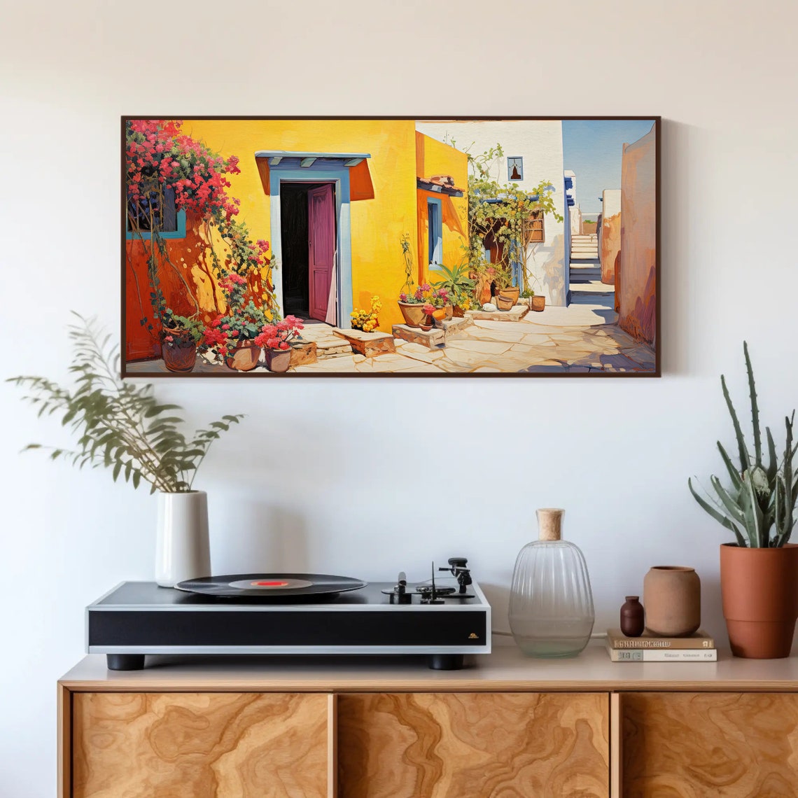 Colorful Mexican Street With Yellow House and Flowers Poster - Image 3