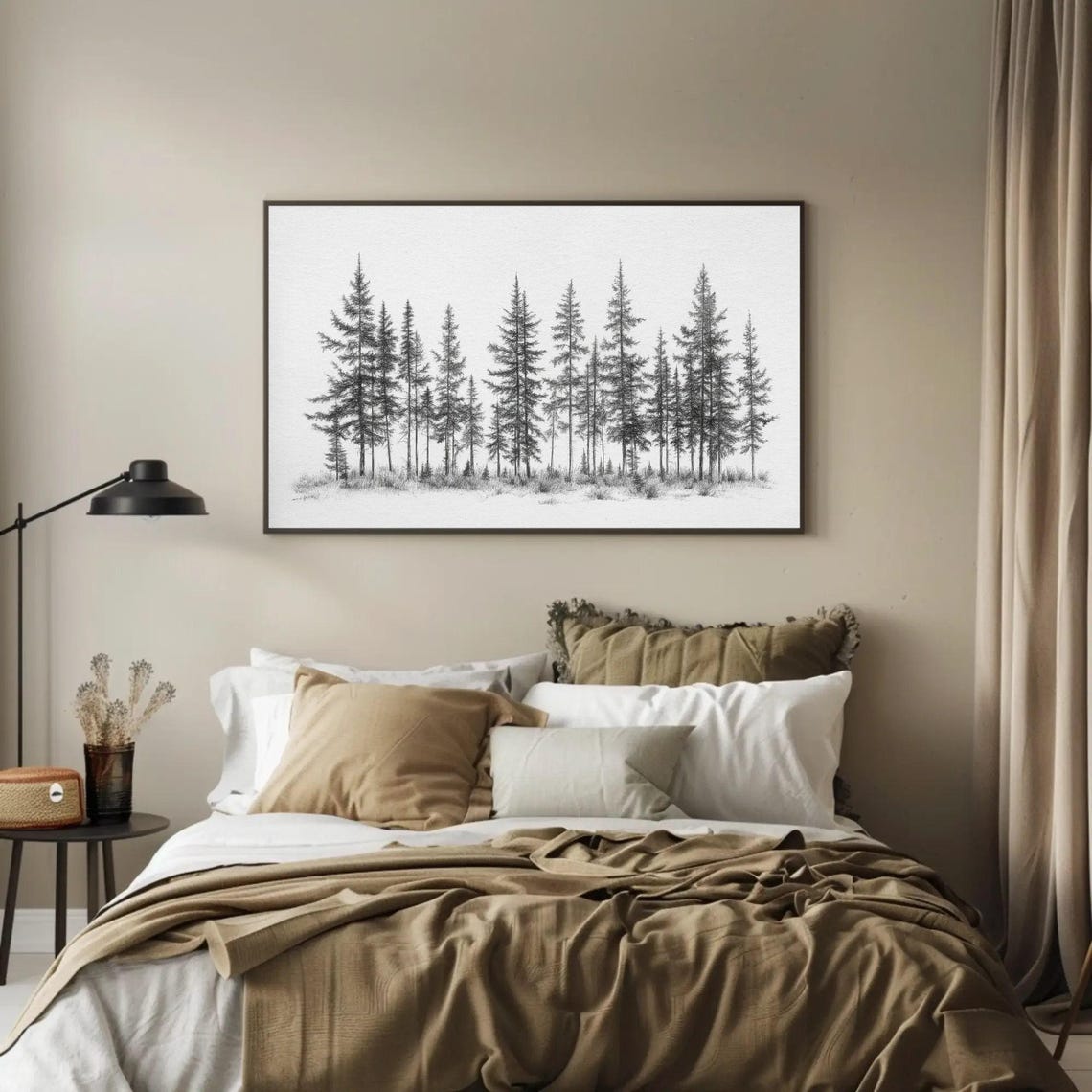 Minimalist Black And White Pine Tree Forest Sketch Art Poster - Image 3