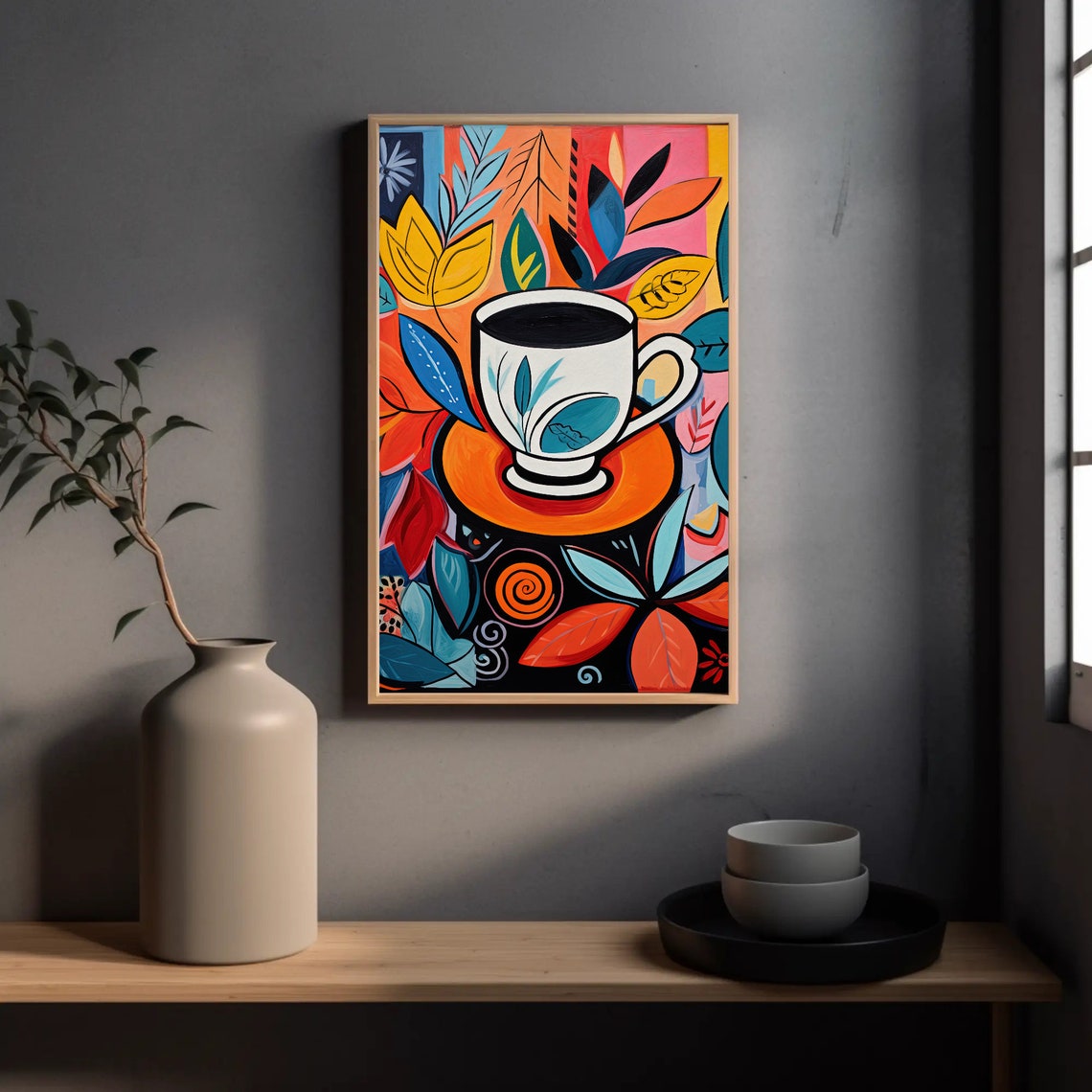 Coffee Cup Painting Modern Style Coffee Cup Wall Art Coffee Lover Print Tea Cup Large Ready To Hang - Image 4