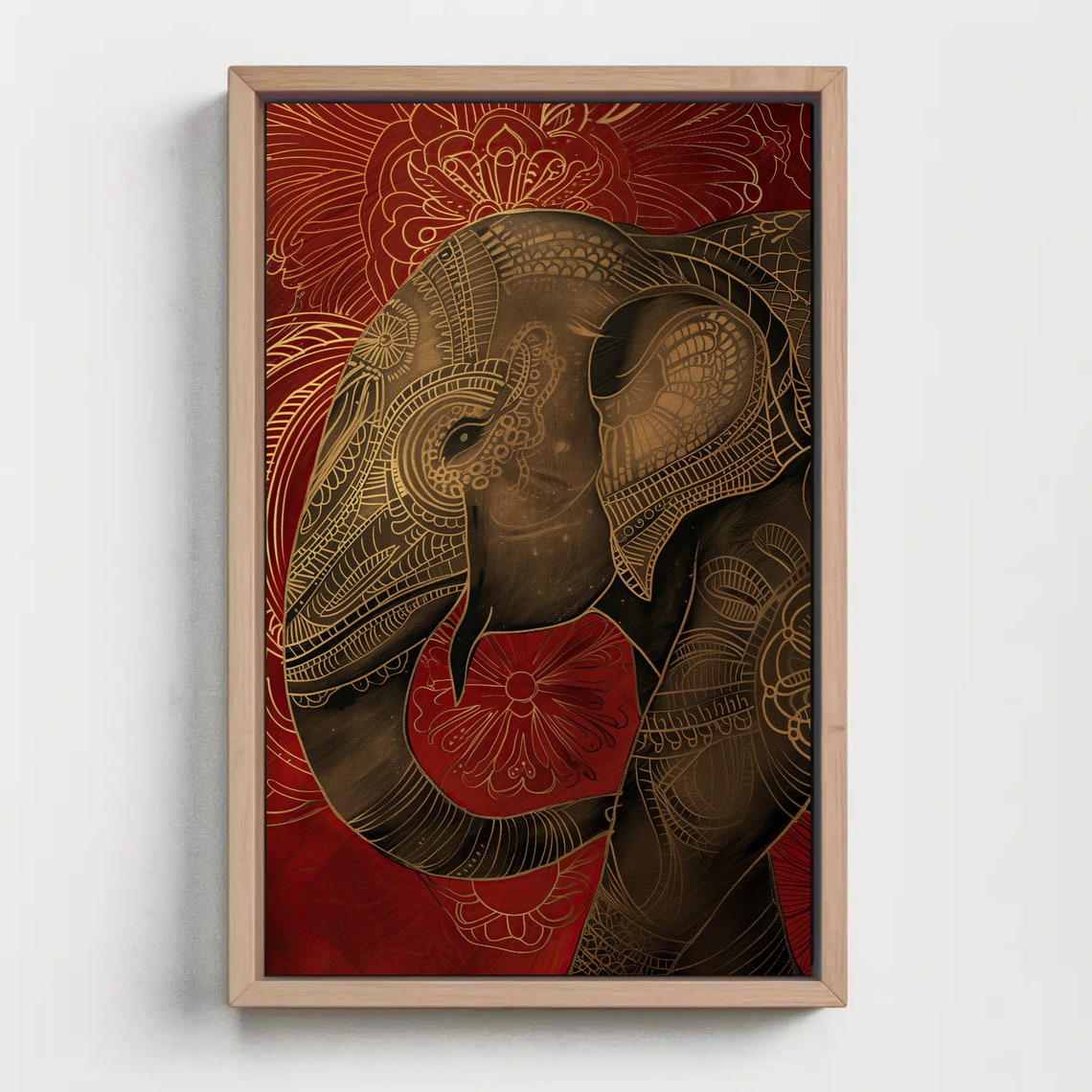 Indian Royal Elephant Gold Mandala on Red Spiritual Wall Poster - Image 5