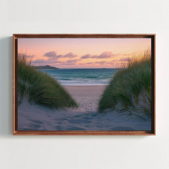 Tranquil Beach Seascape Print Coastal Wall Art With Sand Dunes And Ocean View Serene Nautical Decor For Living Room Or Bedroom