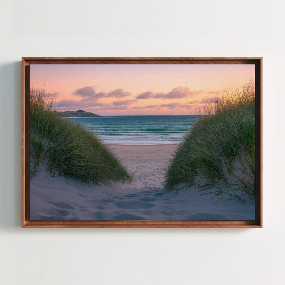 Beach Path Through Grassy Sand Dunes At Sunset Coastal Poster