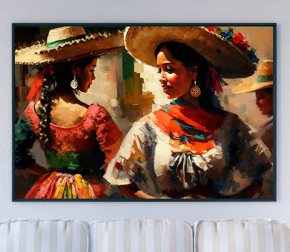 Mexican Women Dancing at Festival Traditional Sombrero Art Poster - Image 4