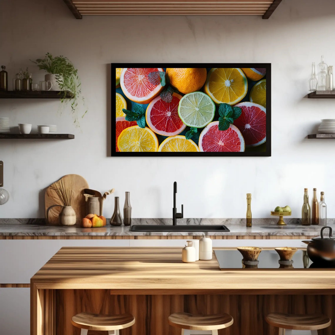 Vibrant Citrus Slices Mint Leaves Close Up Kitchen Art Poster - Image 4