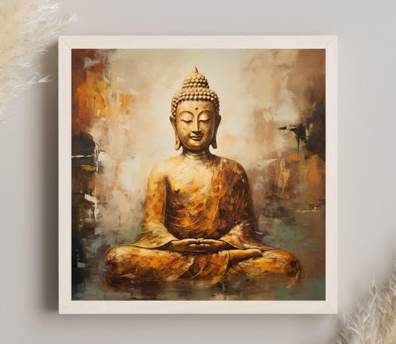 Buddha Painting Golden Buddha Statue Print Buddhist Art Buddhism Artwork Buddha Wall Art Large Print