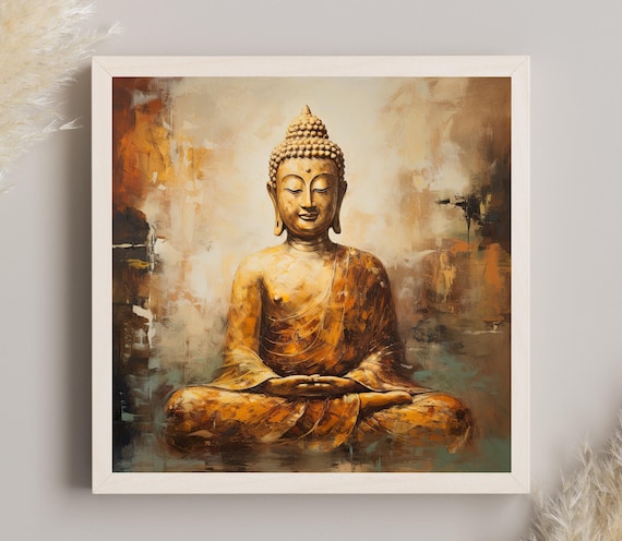 Golden Buddha Meditating in Warm Glow Light Spiritual Art Poster
