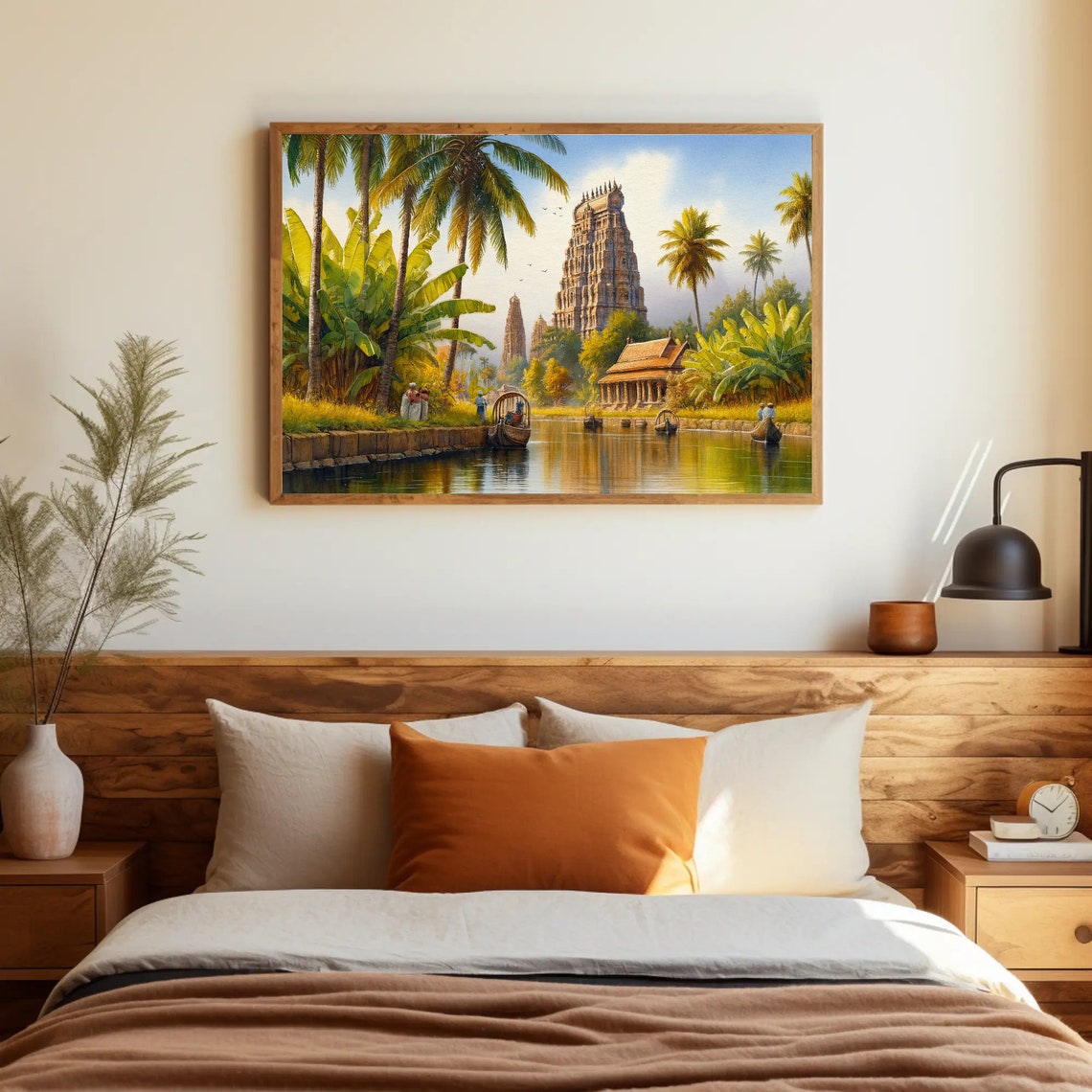 South Indian Temple Tower On Backwater Palms Painting Poster - Image 3