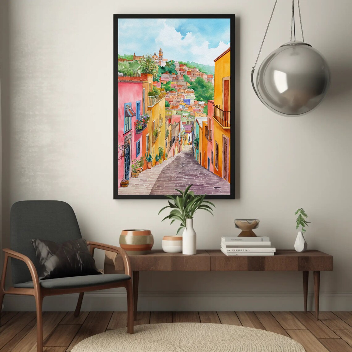 Guanajuato Mexico Colonial Street Watercolor Travel Wall Poster - Image 3