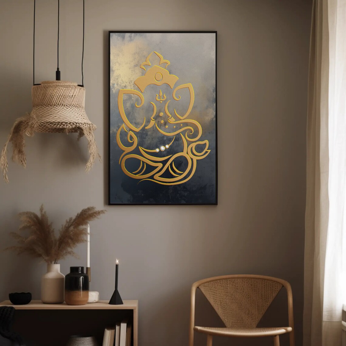 Golden Lord Ganesha Minimalist Line Art Spiritual Decor Poster - Image 5