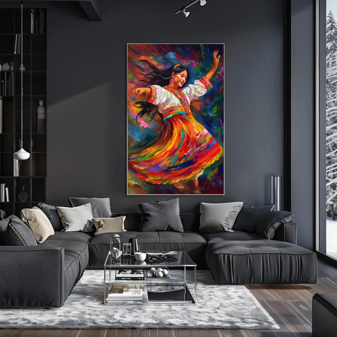 Peruvian Folk Dancer Twirling In A Rainbow Colored Skirt Poster - Image 2