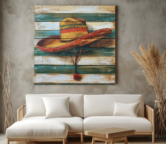 Mexican Cowboy Hat Wood Background Print Mexican Wall Art Rustic Wall Decor Mexican Modern Wall Art Unique Mexican Decor