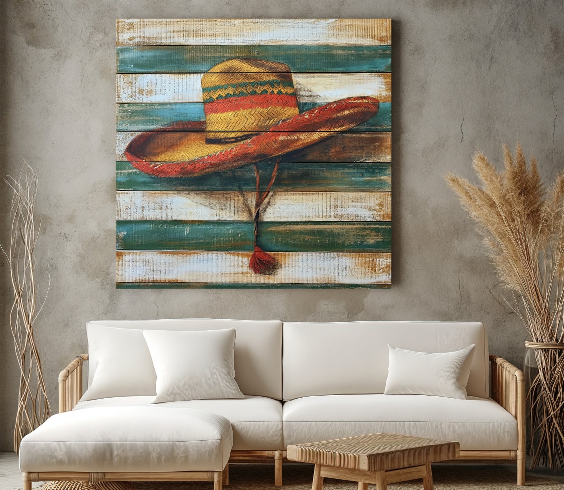 Mexican Cowboy Hat Wood Background Print Mexican Wall Art Rustic Wall Decor Mexican Modern Wall Art Unique Mexican Decor